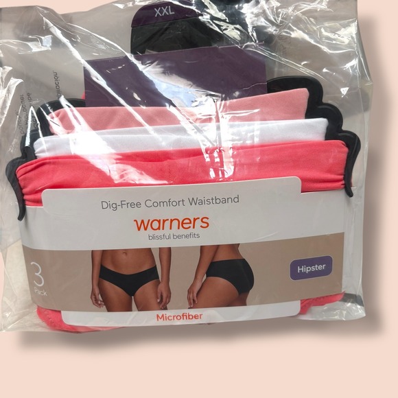 Warners Blissful Benefits XXL 3-Pack Hipster Panties Dig-Free Comfort Waistband - Picture 1 of 2